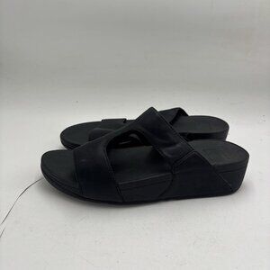 Fitflop Women’s 8 Black Lizard Embossed H Bar Slide Sandals